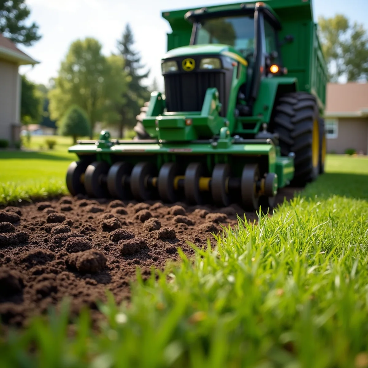 A core aerator pulling plugs from a compacted clay lawn in Fort Wayne
