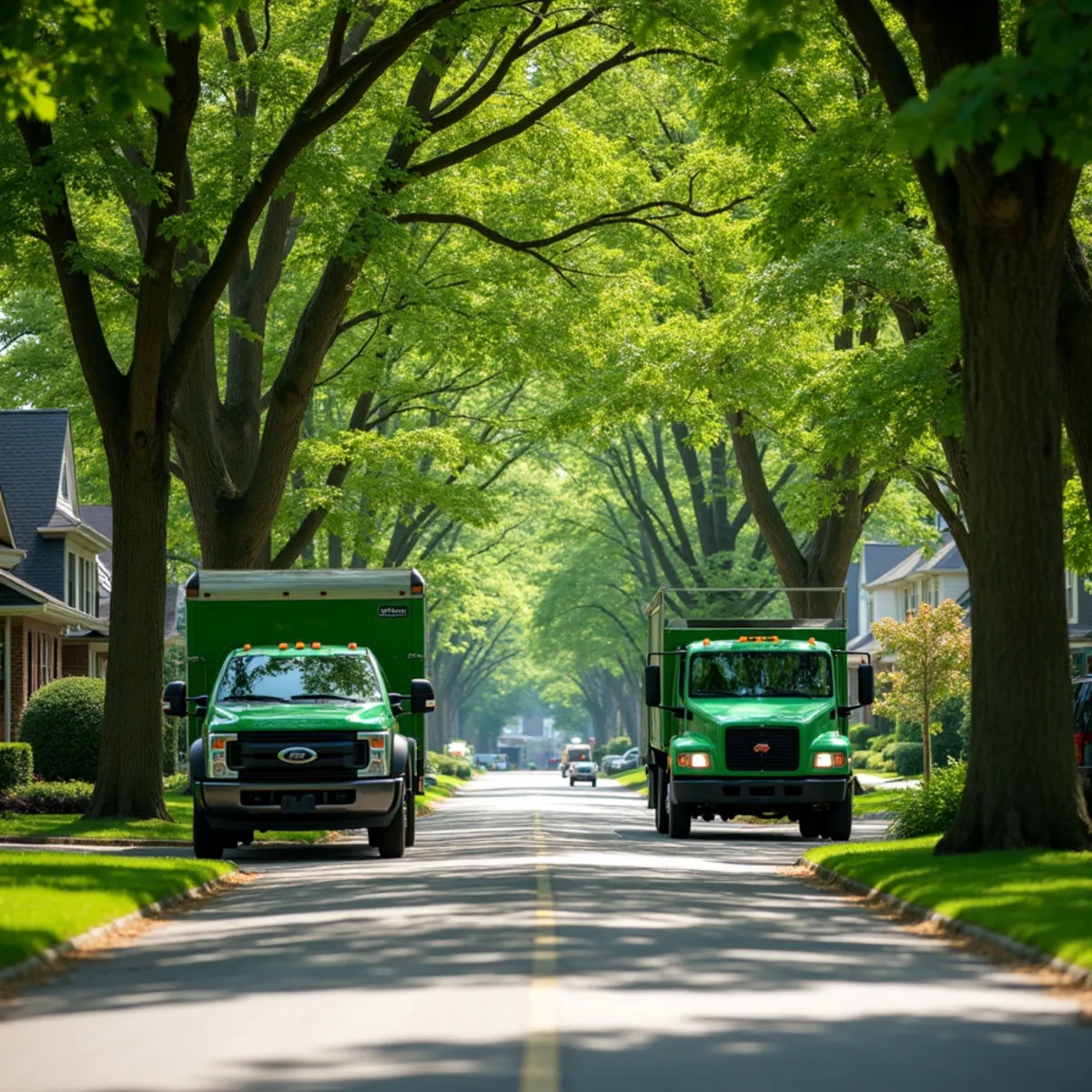 A mature maple canopy shading a Fort Wayne residential street in late spring
