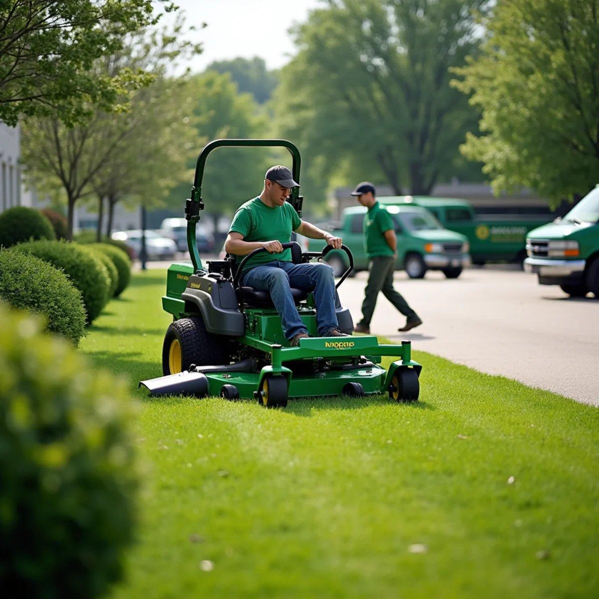 All About Tree & Turf crew performing commercial grounds maintenance on a property in Fort Wayne, IN