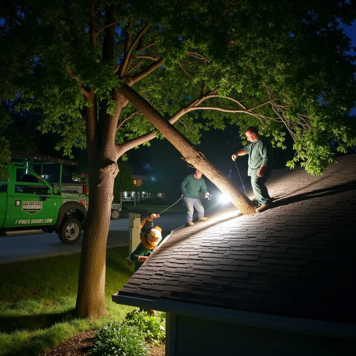 All About Tree & Turf crew performing emergency tree service on a property in Fort Wayne, IN