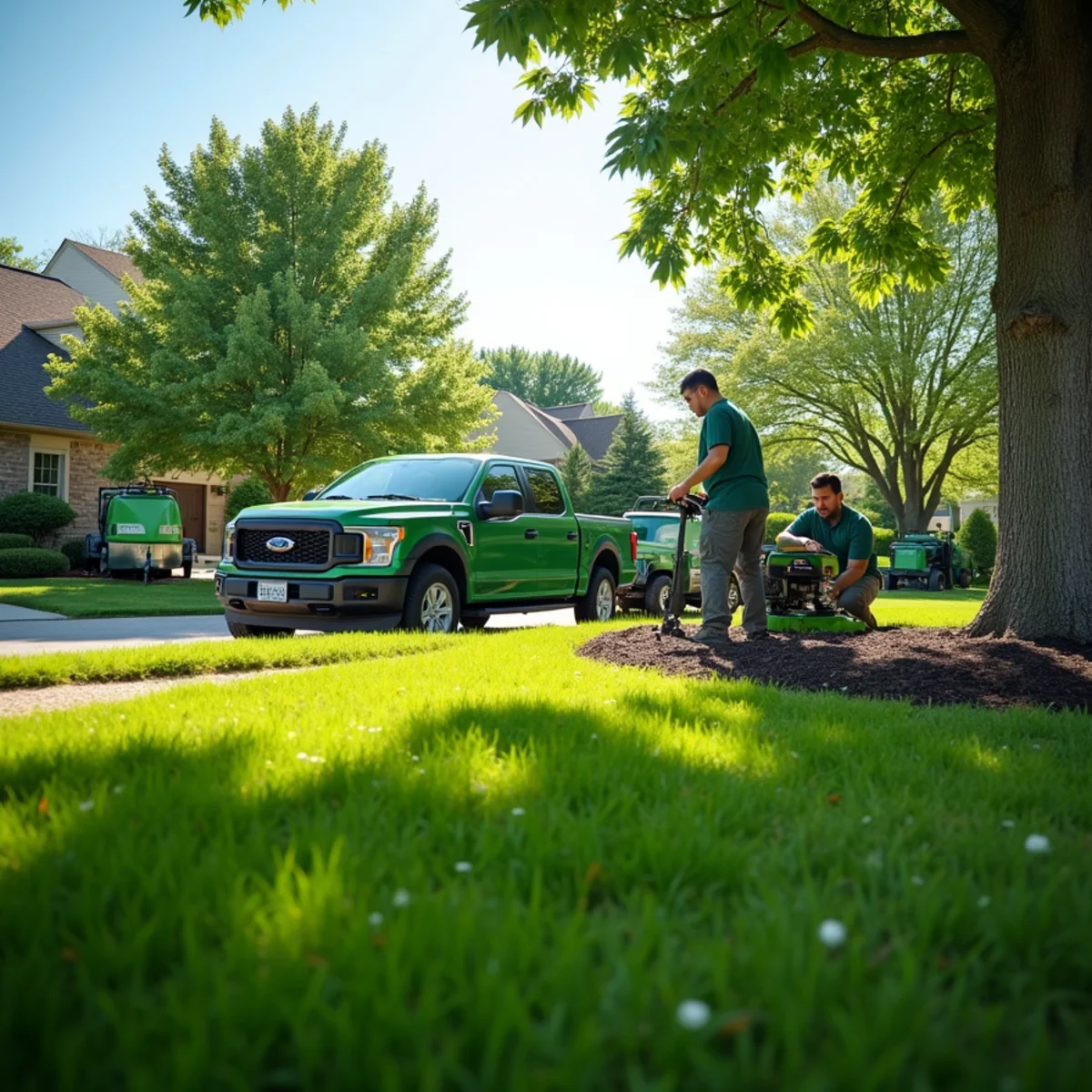 All About Tree & Turf Services crew maintaining a landscaped property in Fort Wayne, IN