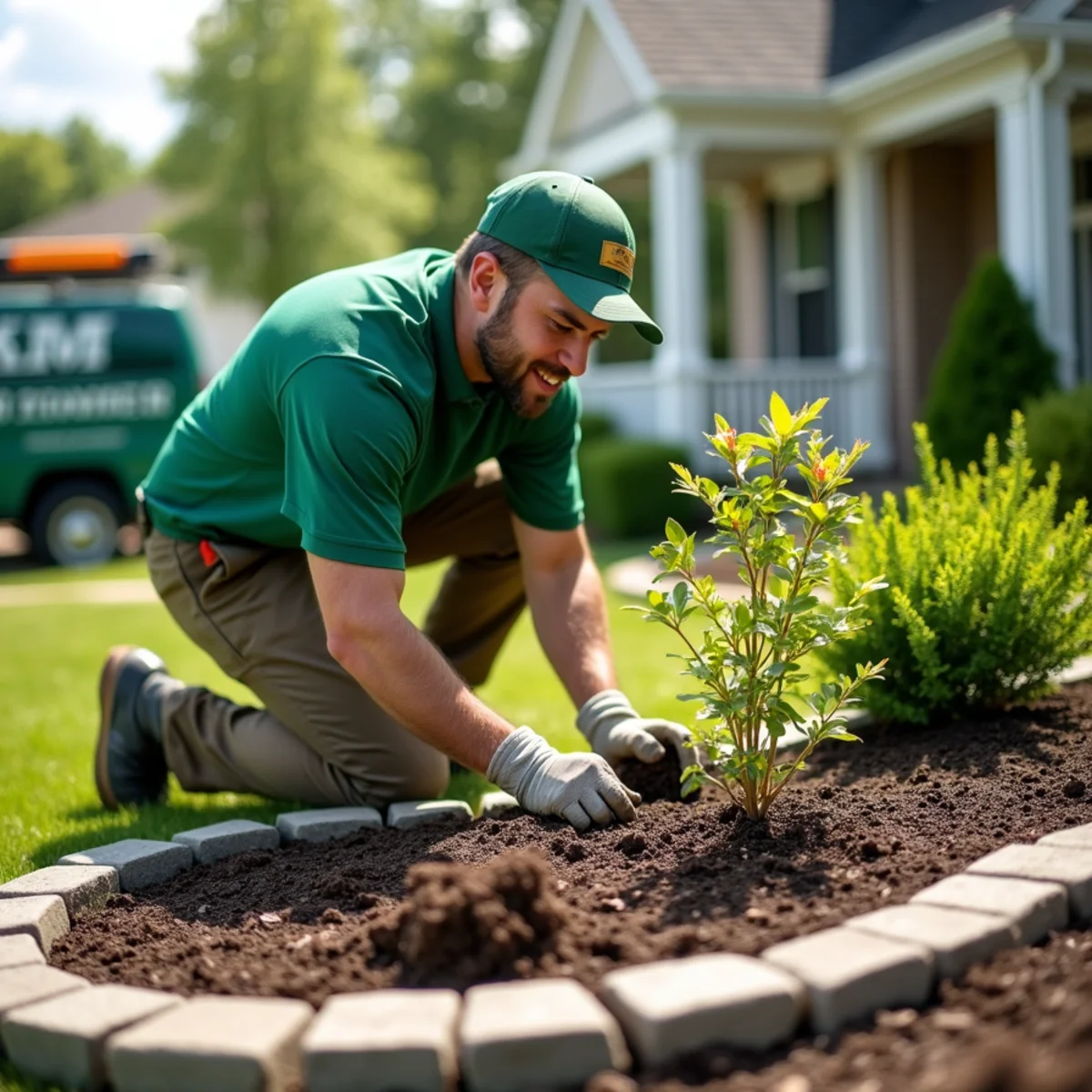 All About Tree & Turf crew performing landscape design & installation on a property in Fort Wayne, IN