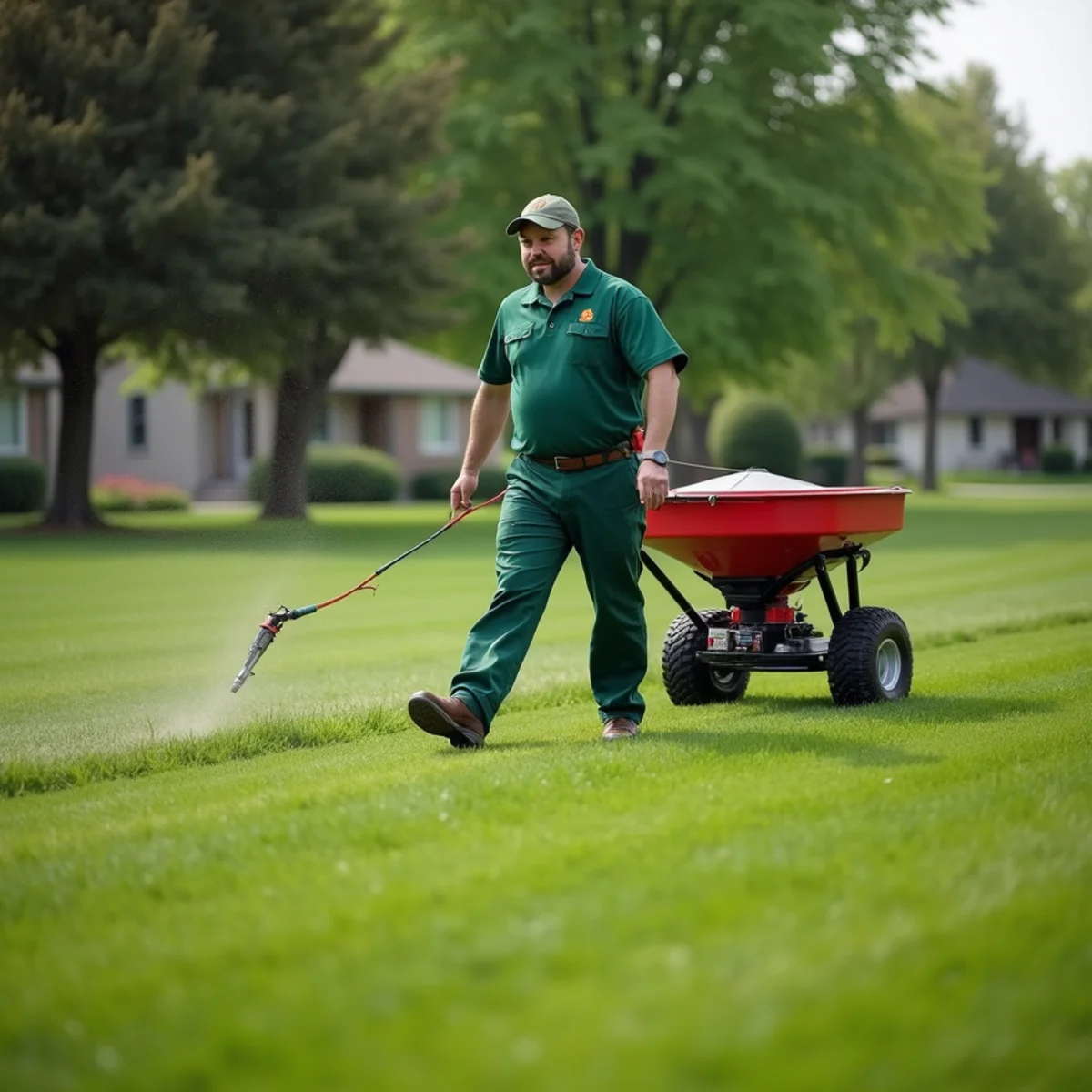 All About Tree & Turf crew performing lawn fertilization & weed control on a property in Fort Wayne, IN