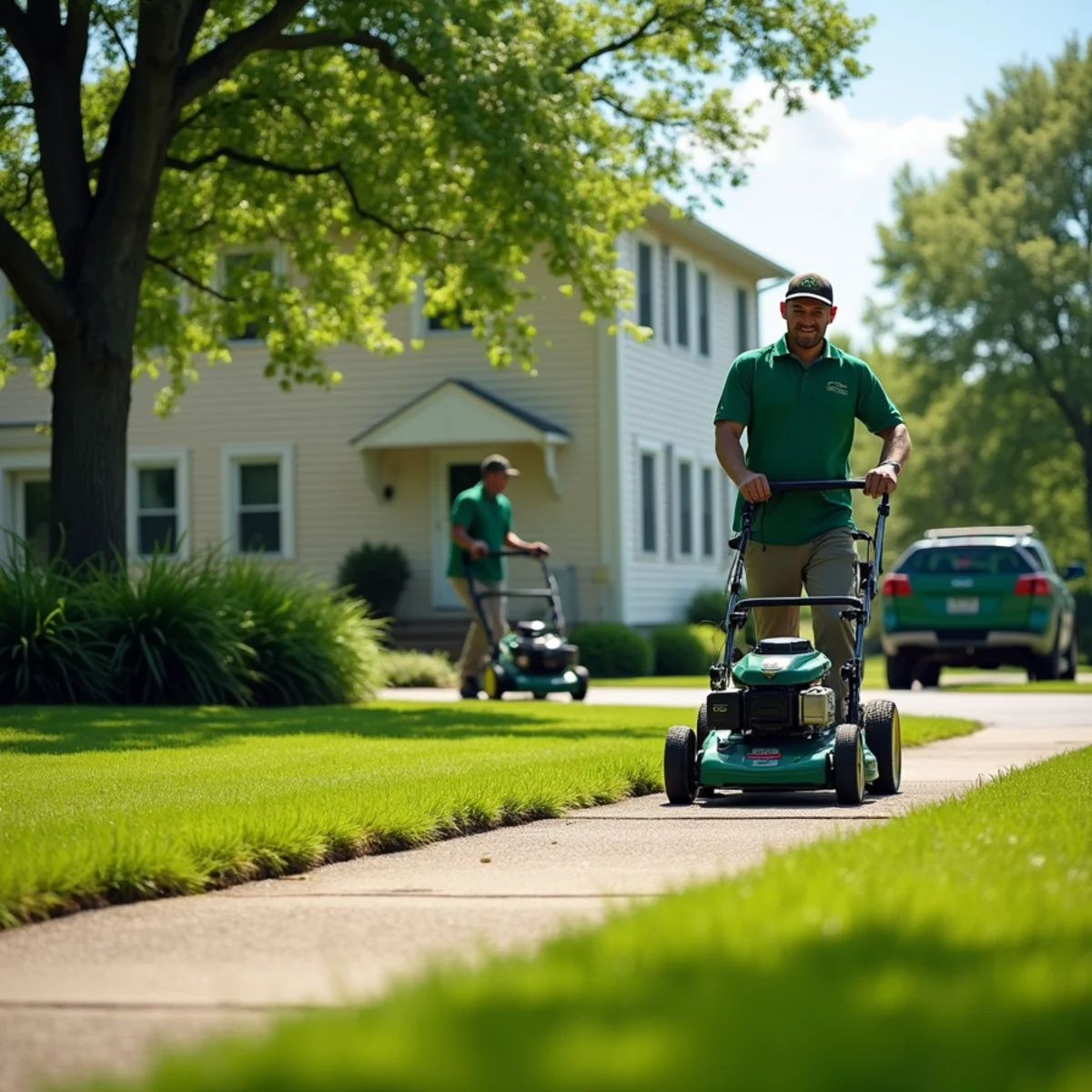 All About Tree & Turf crew performing residential lawn care on a property in Fort Wayne, IN