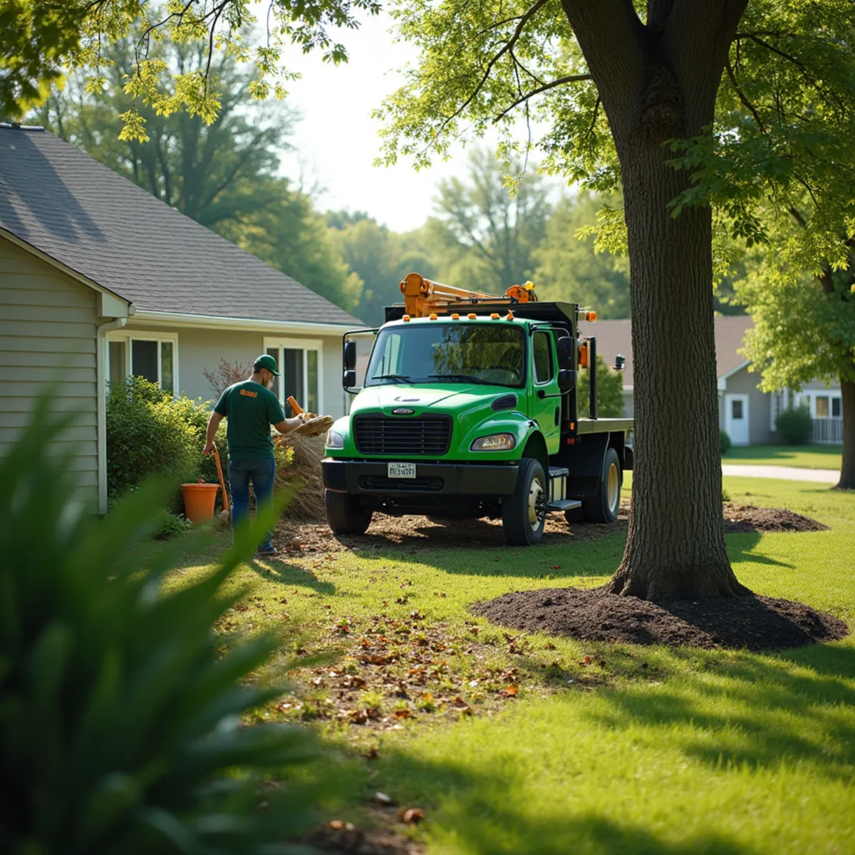 All About Tree & Turf crew removing a leaning riverfront tree in Leo-Cedarville, IN