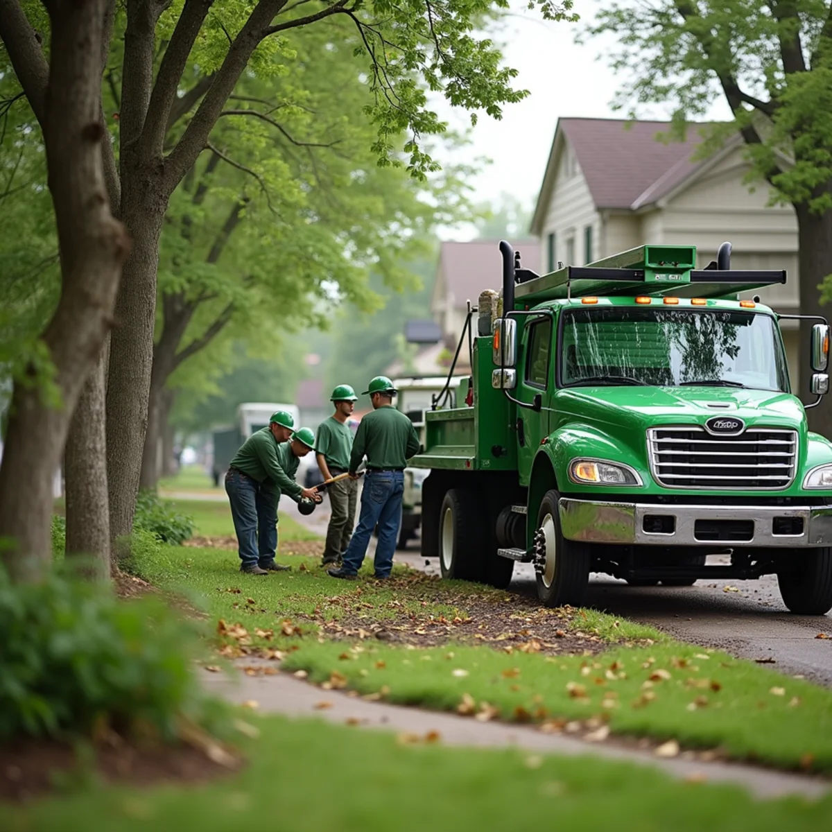 All About Tree & Turf crew installing a French drain in a wet Woodburn, IN backyard