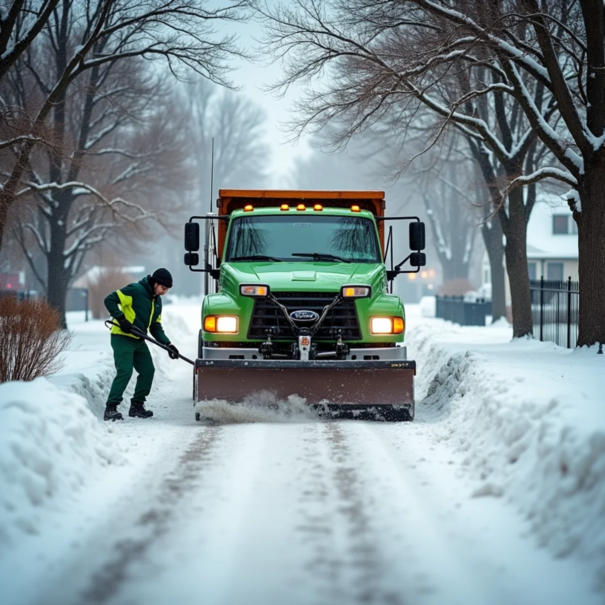 All About Tree & Turf crew performing snow removal & ice management on a property in Fort Wayne, IN