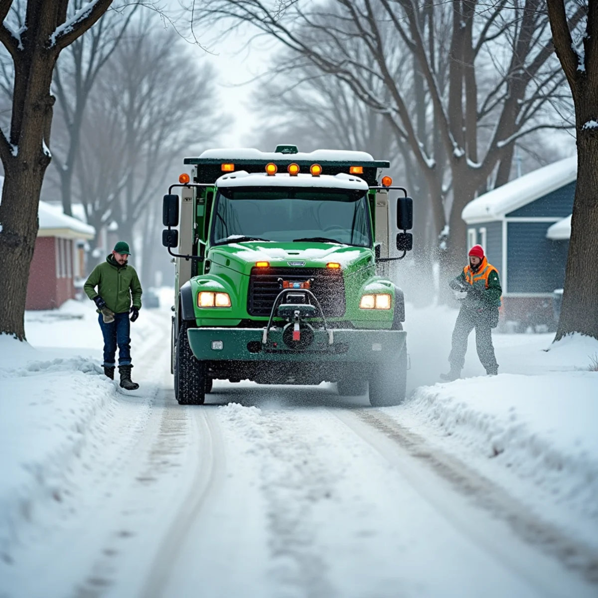 Snow plow clearing a driveway during winter in Fort Wayne, IN