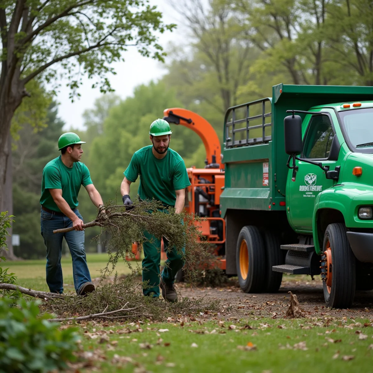 All About Tree & Turf crew performing storm damage tree cleanup on a property in Fort Wayne, IN
